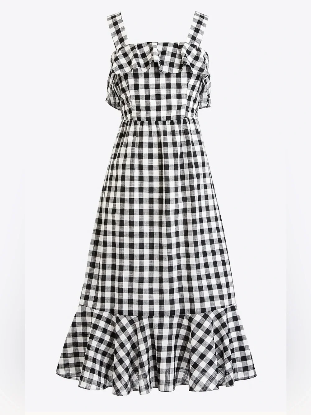 J. Crew Black and White Gingham Ruffle Sundress Size 0